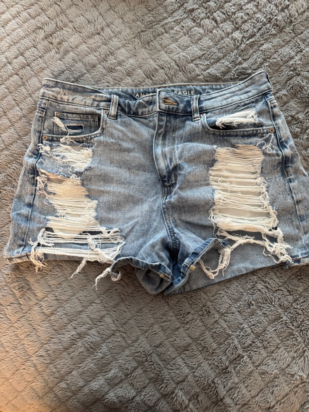 American Eagle Outfitters Distressed Light Blue High-Rise Denim Shorts